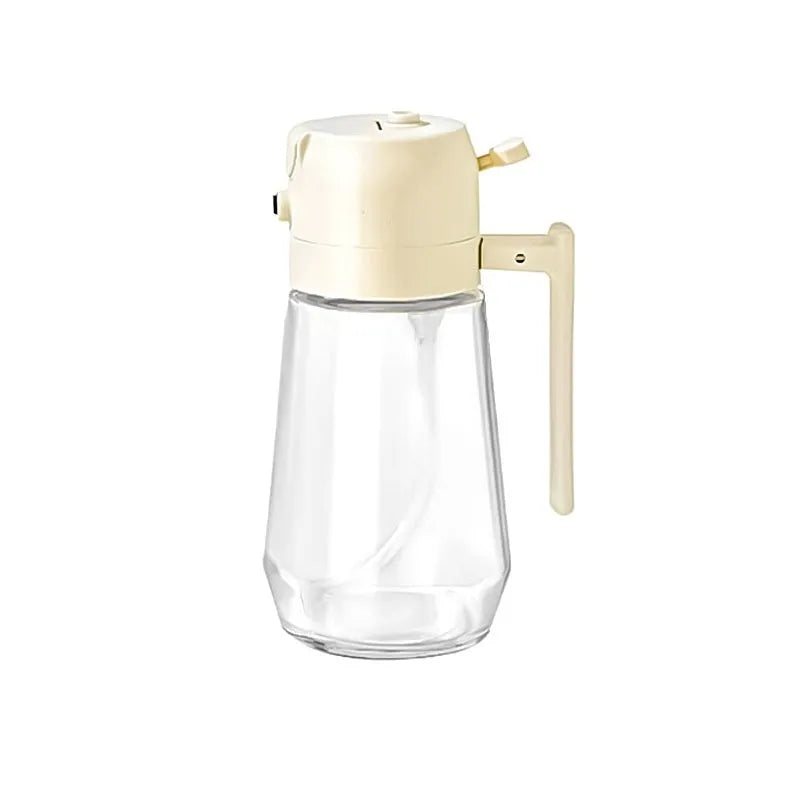 470ml glass oil sprayer dispenser with ergonomic handle in beige, black, green, or yellow colour options
