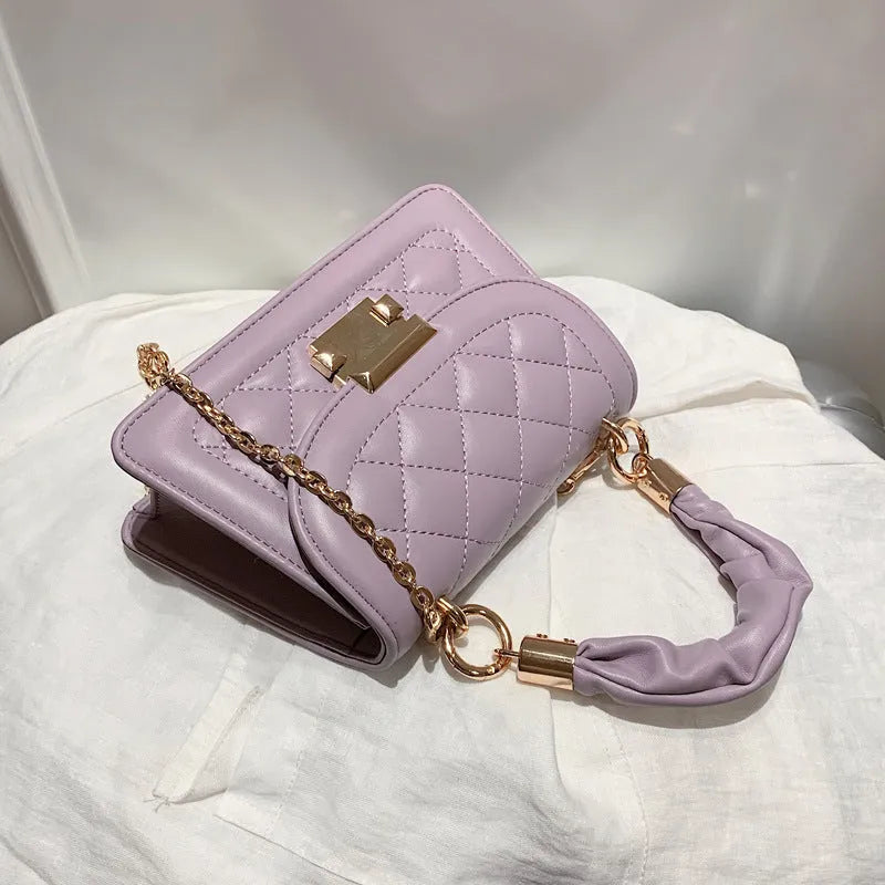 Purple rhombus small square women's shoulder bag with chain messenger style and 112cm strap