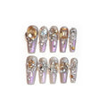 Wear Nail false nail patches with rhinestone detailing in card paper packaging, showing S number size and phototherapy sealing layer