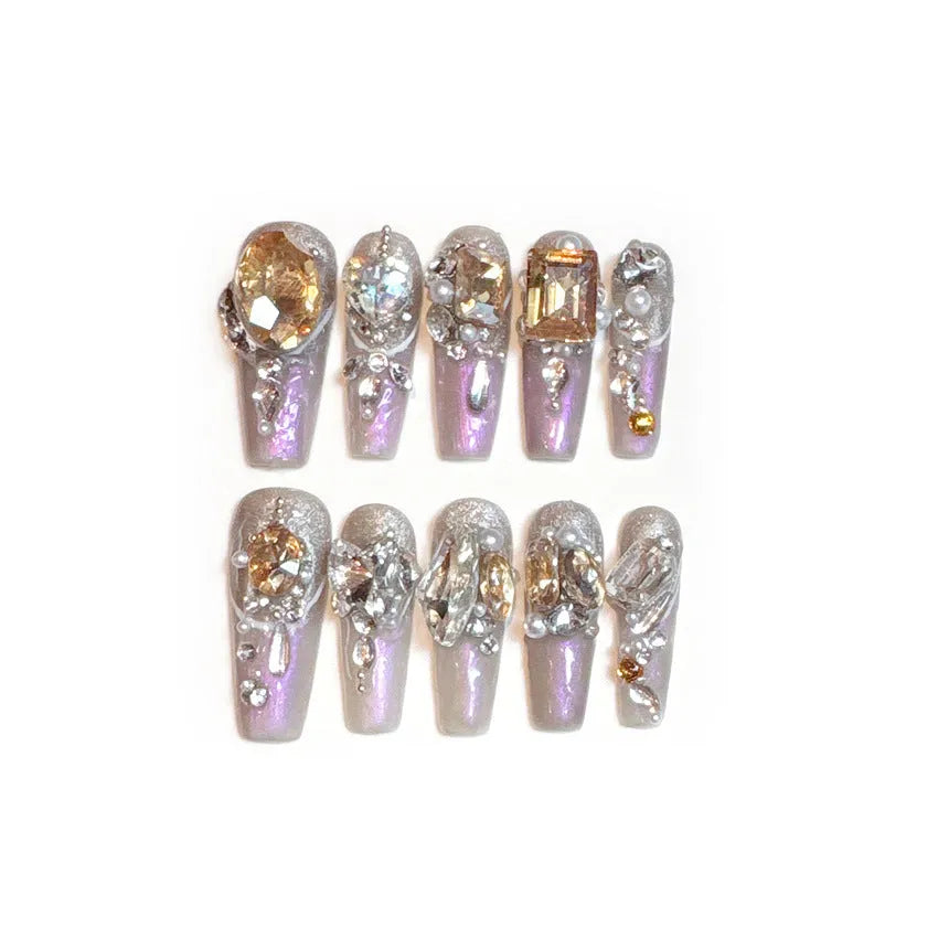 Wear Nail false nail patches with rhinestone detailing in card paper packaging, showing S number size and phototherapy sealing layer