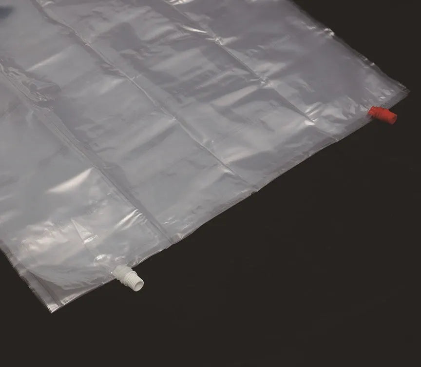 Transparent inflatable camping airbed showing dimensions and sturdy construction.