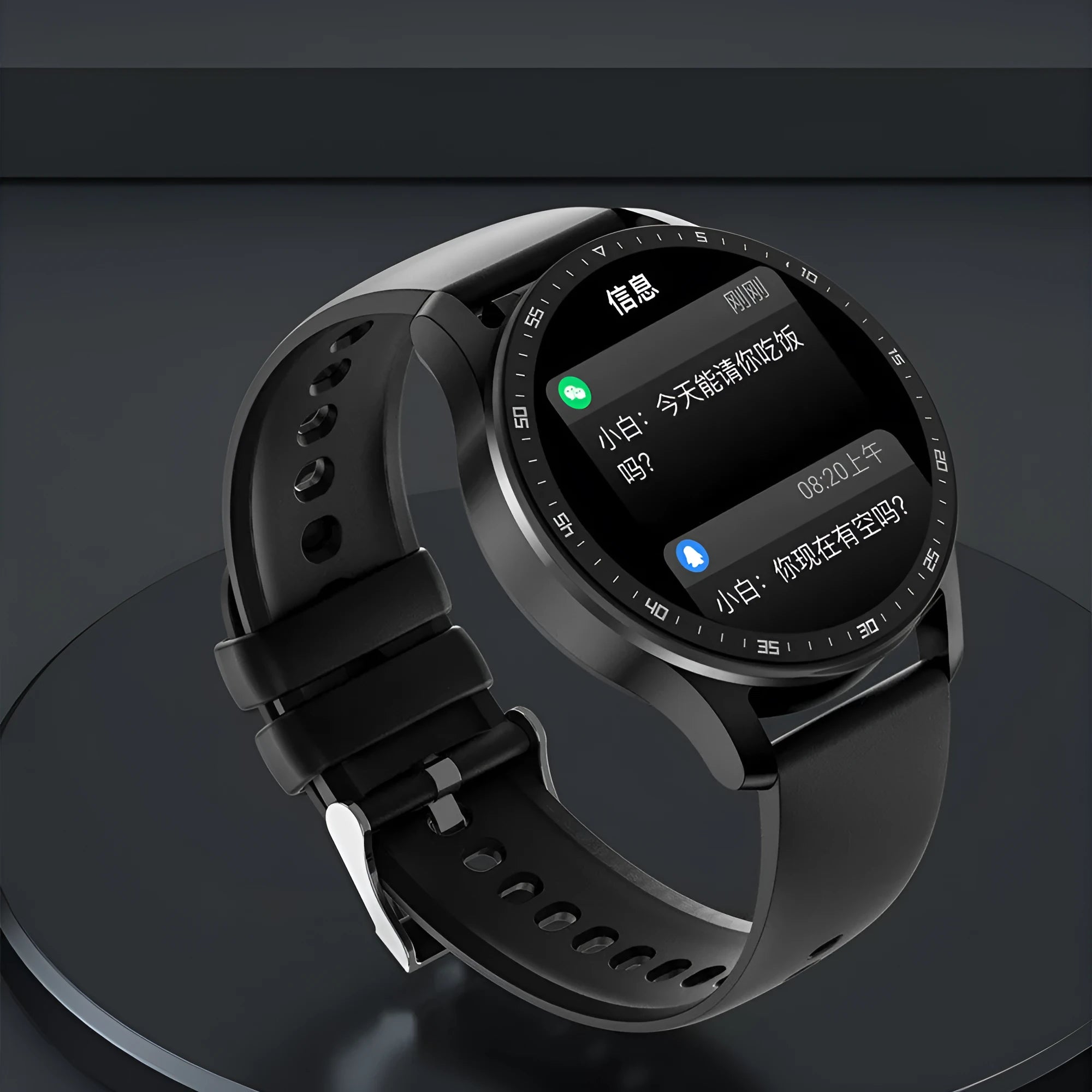 X7 black smart watch with large touchscreen and TPU strap on a wrist