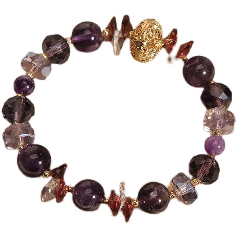 Purple crystal bracelet with pumpkin beads and rhinestone details for women
