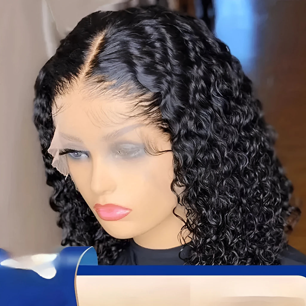 Black short curly afro wig with small volume corn curler texture, full-head synthetic style, 10-30 inches