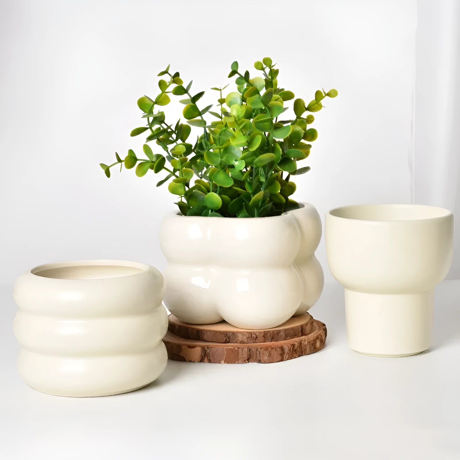 Roman column matte yellow ceramic flower pot with breathable material for plant cultivation