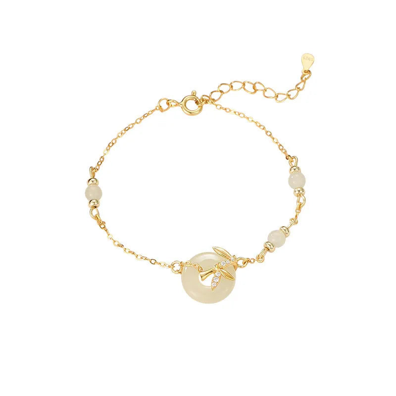Women's Hetian jade bracelet with Peace Buckle clasp in antique style, made from 925 silver