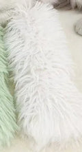 27cm by 10cm plush cat toy pillow in blue, green, pink, or white colour options