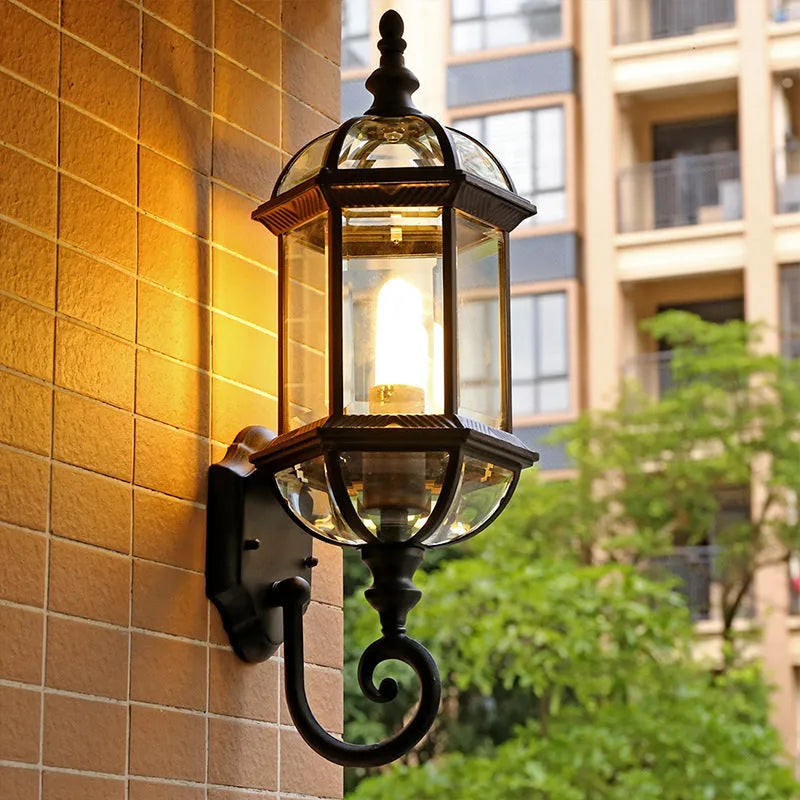 Outdoor waterproof wall lamp with three-layer design in gold or black finish for courtyard and store decoration