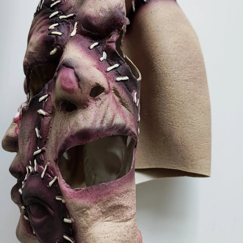 Three-sided grimace horror mask made from natural latex for Halloween costumes