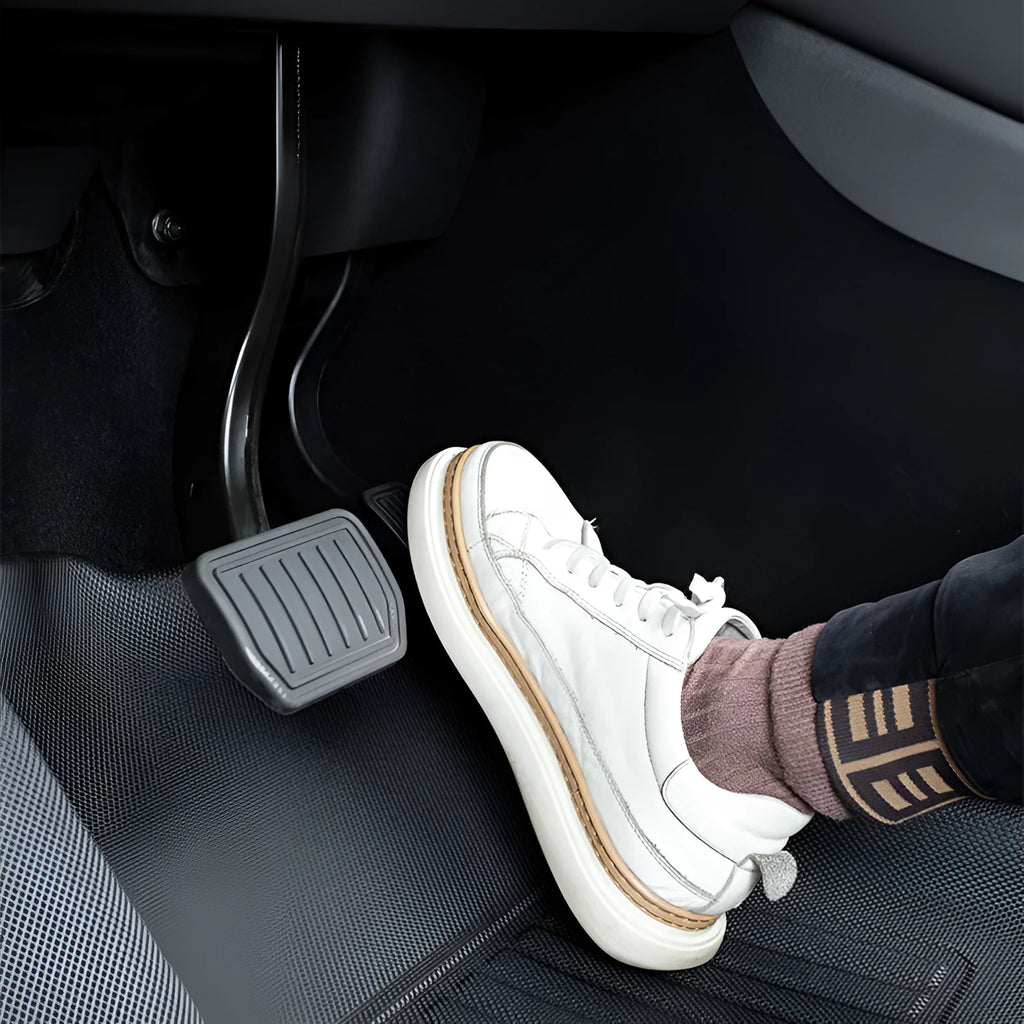TPR car floor mats for Tesla Model Y showing foot mats and storage box protection