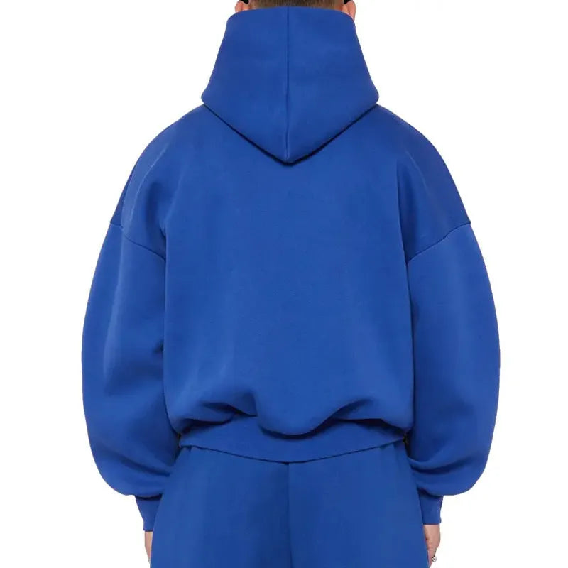 Men's fleece-lined pullover hoodie in solid colour with wool lining, shown in size L