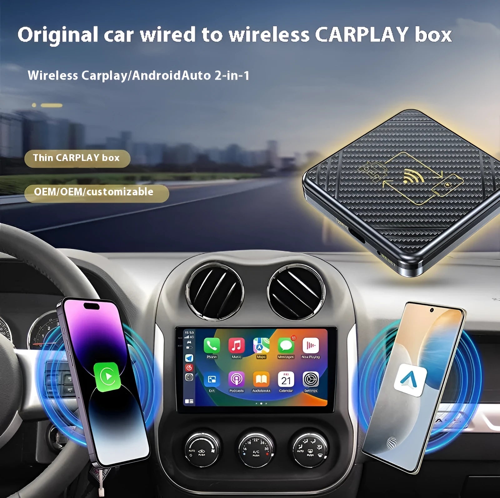 USB wireless CarPlay and Android Auto adapter box for car factory screens