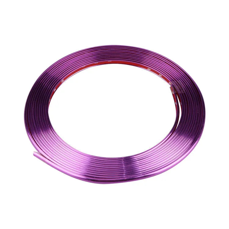 Electroplated purple PVC wheel hub trim on 8-metre roll for car alloy wheel edge protection