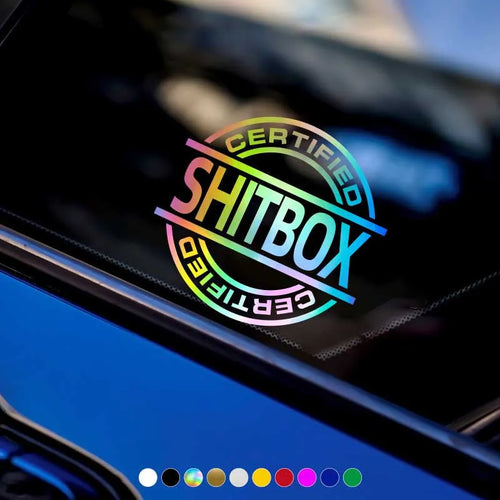 13x12cm creative vinyl car sticker showing ten colour options including metallic and glitter finishes