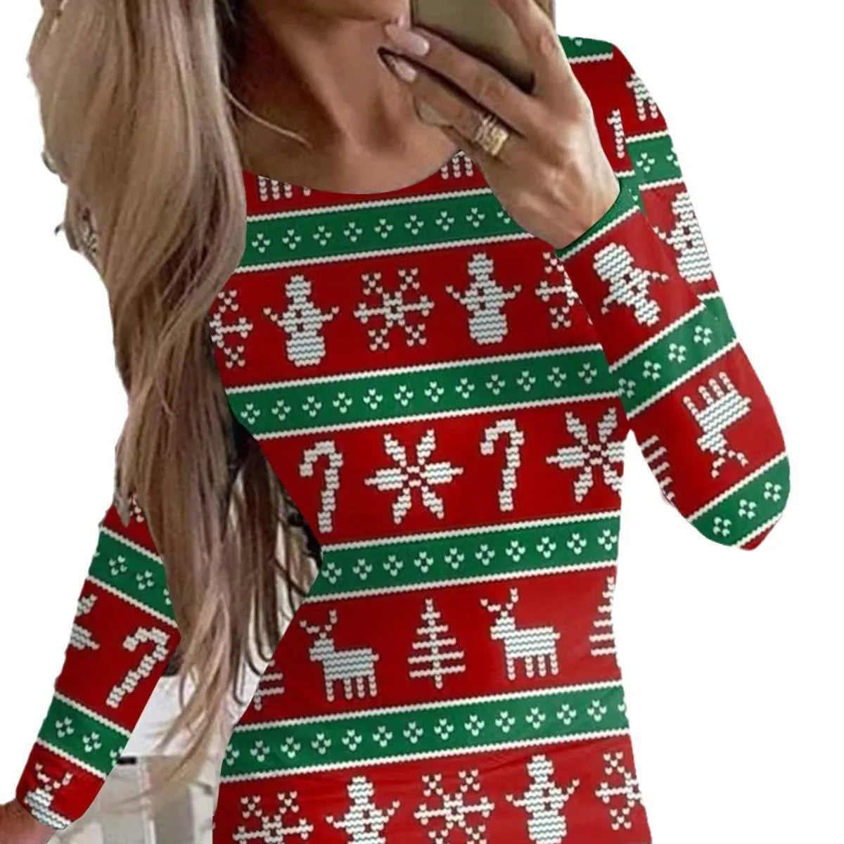 Christmas printed narrow dress with animal patterns, mid waist, and hip skirt silhouette in floral colour