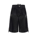 Men's black loose cropped pants with double waist design and washed stitching details