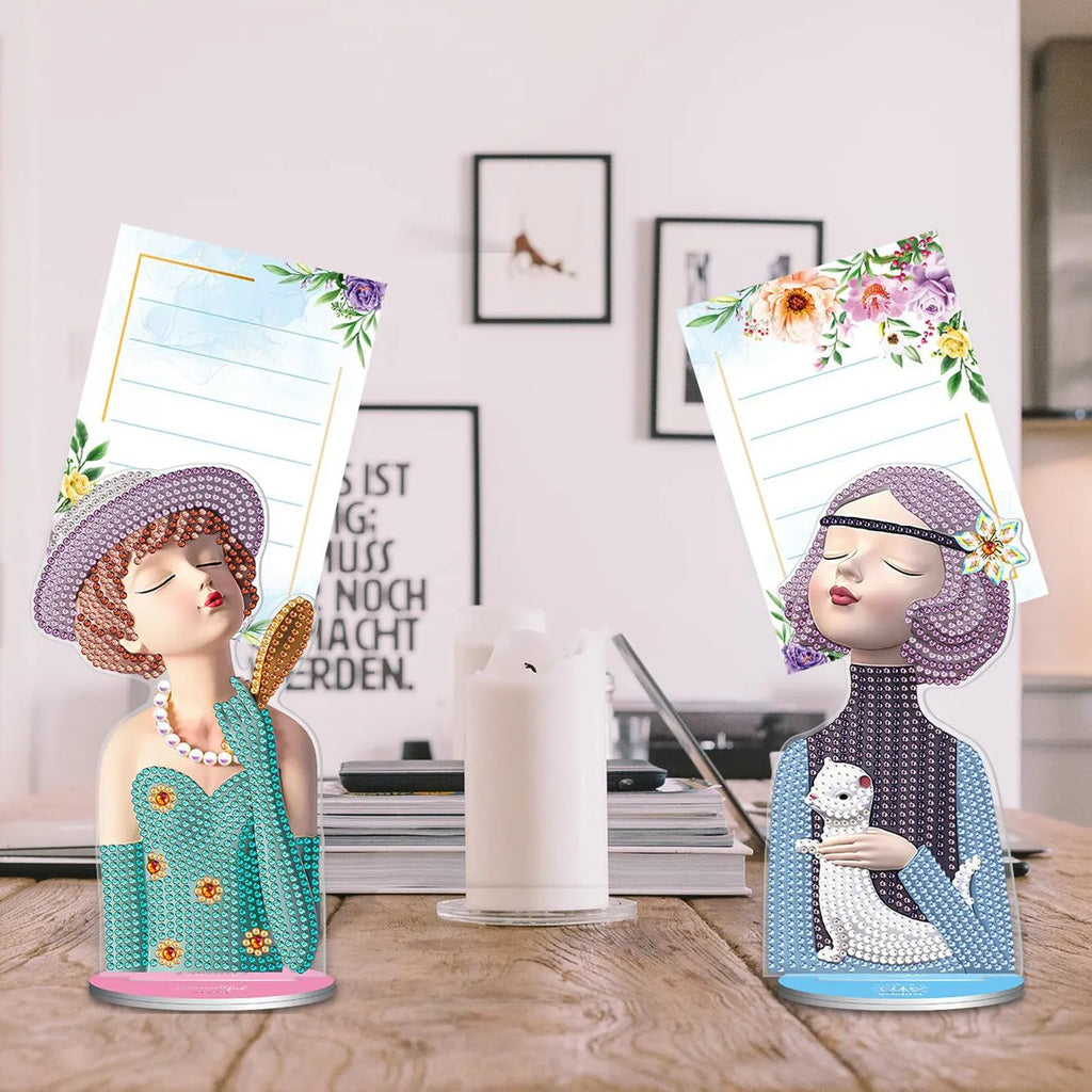 Handmade diamond painting note clip on desktop, 19cm x 11cm frameless design with decorative picture