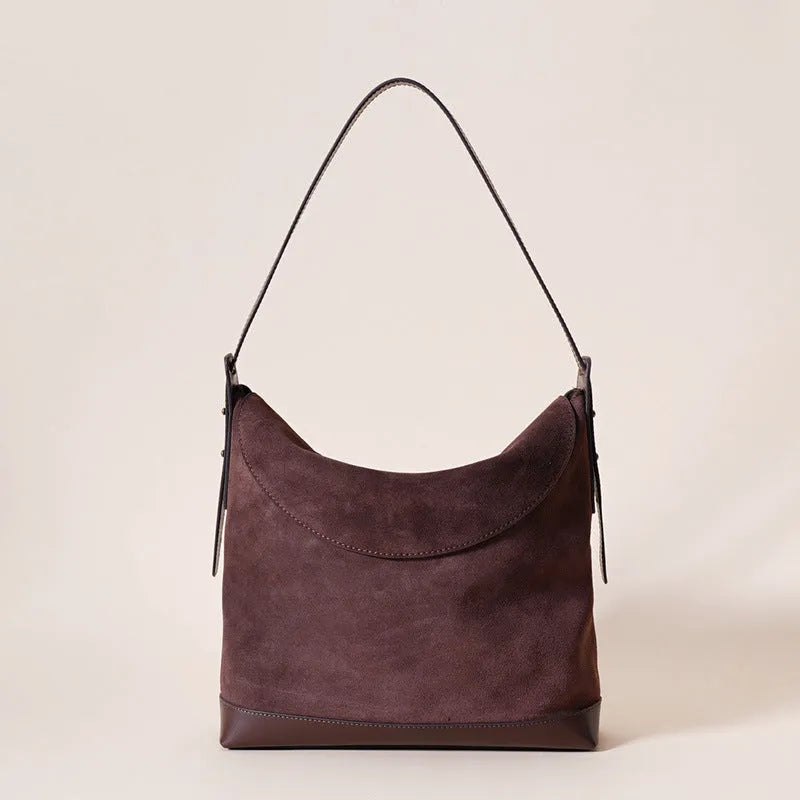 Genuine leather women's shoulder bag in retro style with clamshell design and internal organisers