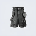 Washed blue loose fit high waist denim shorts on a hanger, showing street style design.
