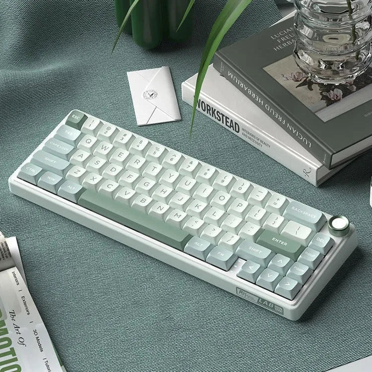 White RGB mechanical keyboard with wireless Bluetooth connectivity and backlit keys