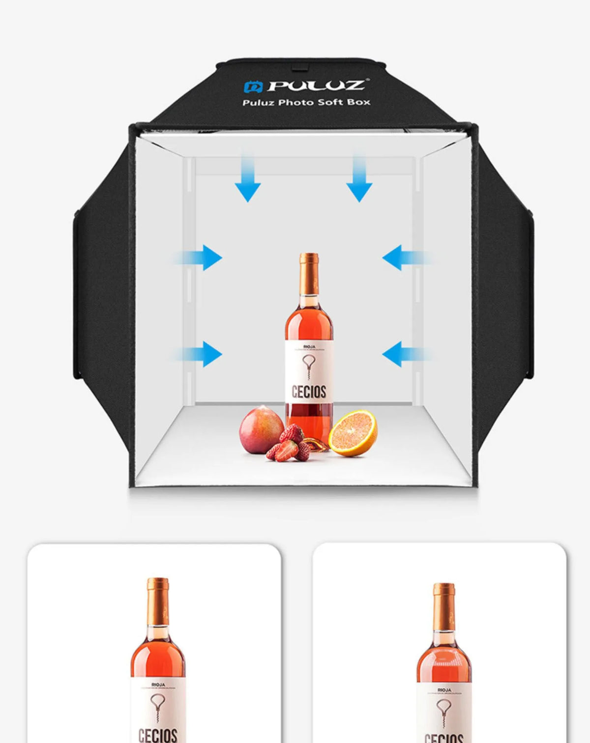 40cm foldable LED photo light box with 600D nylon cloth, 5500K and Ra>95, for small product photography
