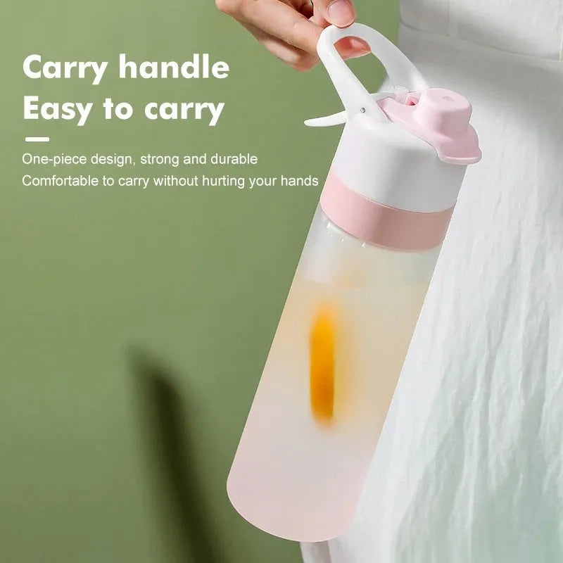 Large plastic spray water bottle with handle strap and leakproof lid in multiple colour options