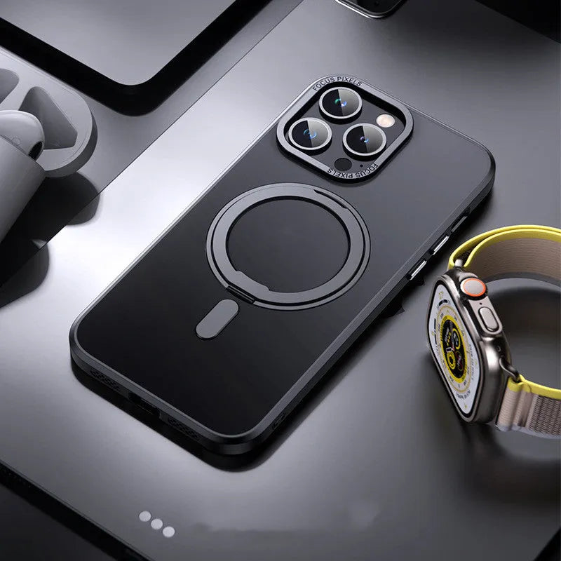 Transparent magnetic shockproof iPhone case for models 11 to 15, shown in black, grey, purple, and clear.