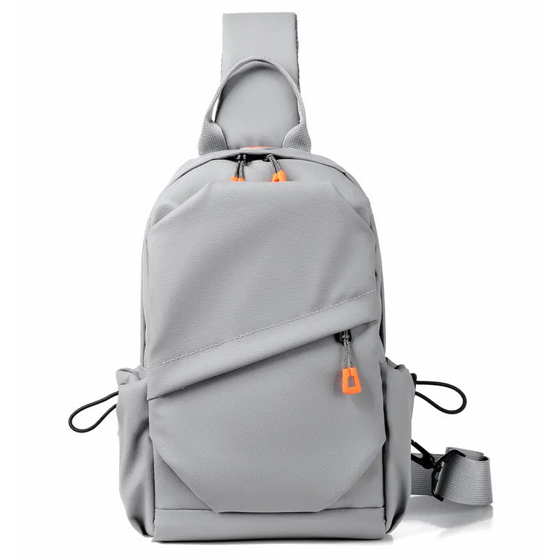 Black mens crossbody bag with adjustable strap showing waterproof polyester material