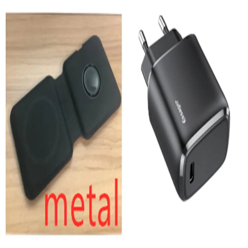 White 2 in 1 magnetic wireless charger with foldable stand charging two phones simultaneously