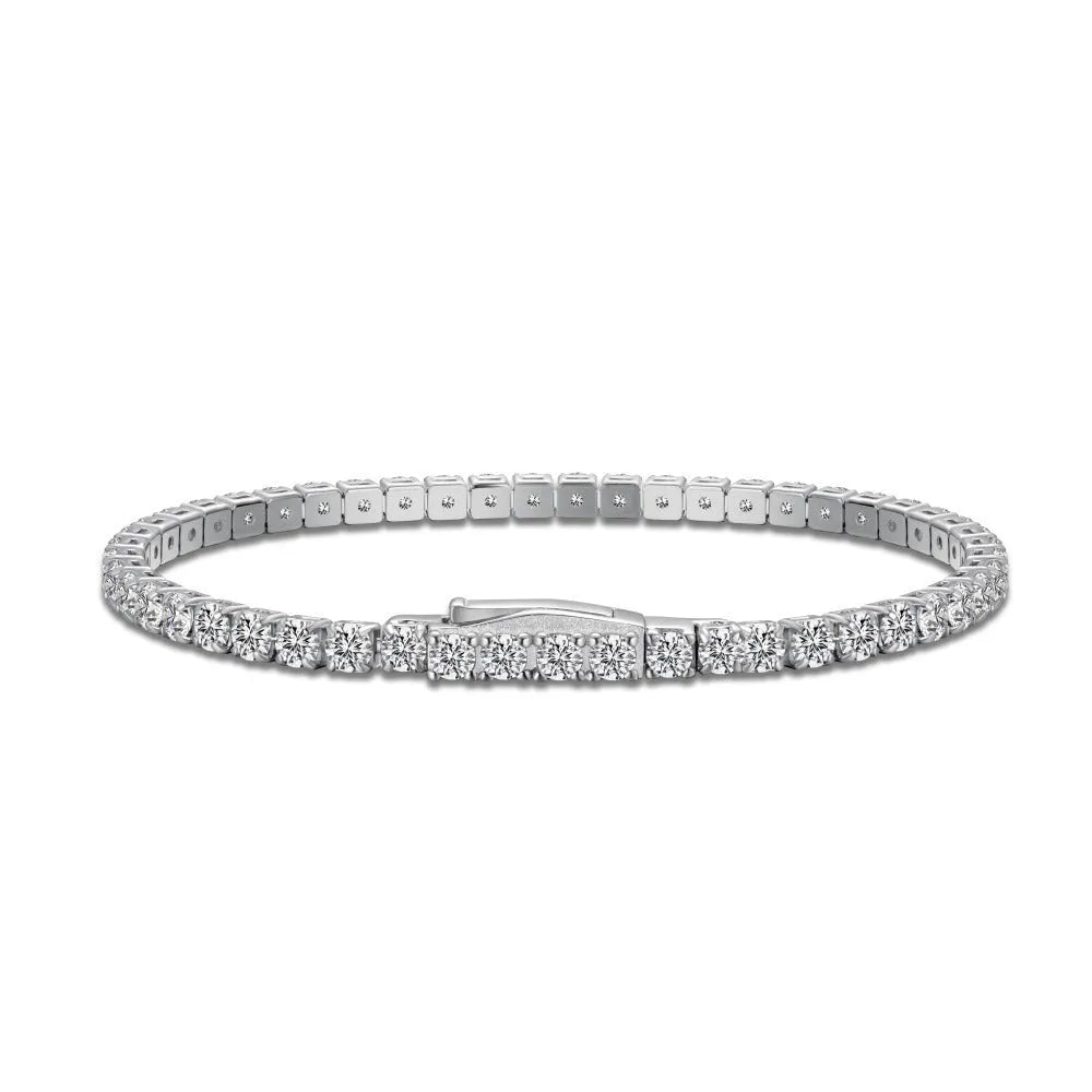 S925 sterling silver women's bracelet with inlaid zircon, geometric round design, 2.5mm or 3mm width.