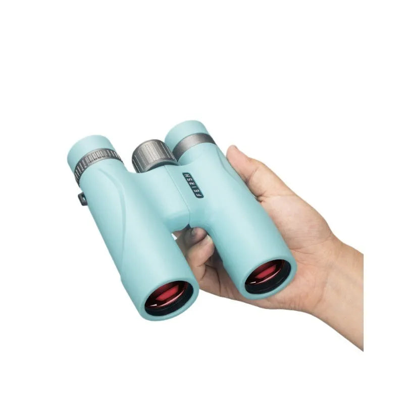 Wine Red Film Imaging Bright Binoculars in blue or grey with 10x32 specs and compact plastic body