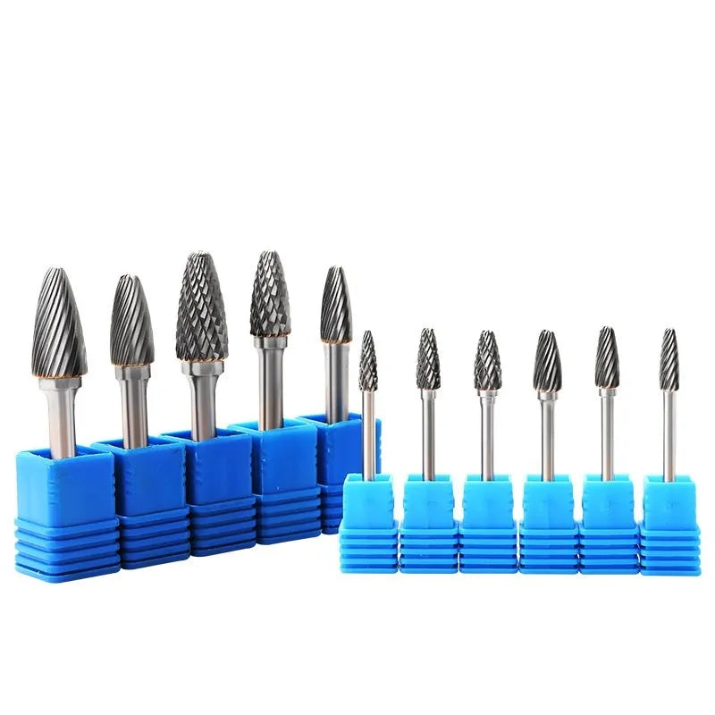 F-shaped tungsten steel rotary burr with alloy blade for grinding and engraving, single sink or double slot tooth shape