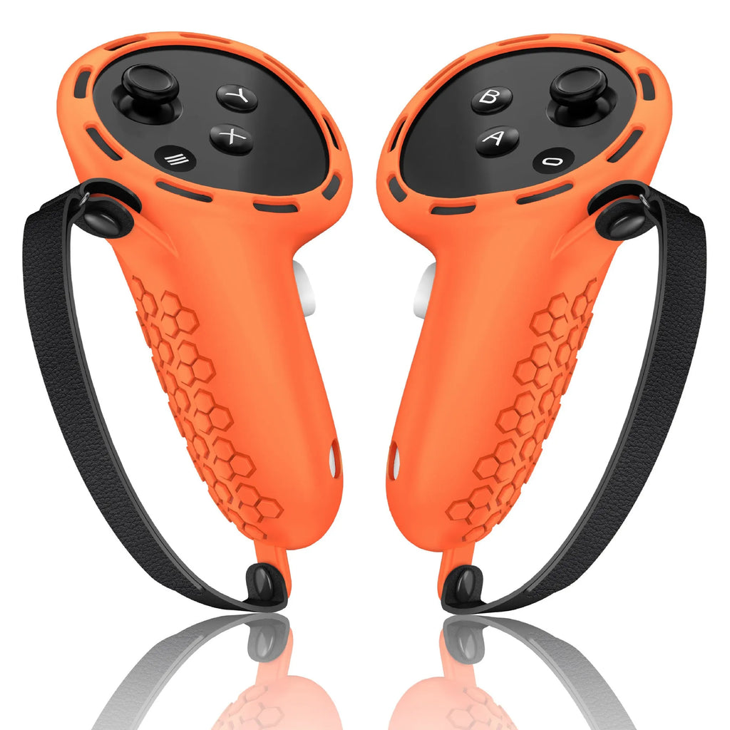 Silicone protective sleeves for Meta Quest 3 VR controllers in multiple colours with wrist straps