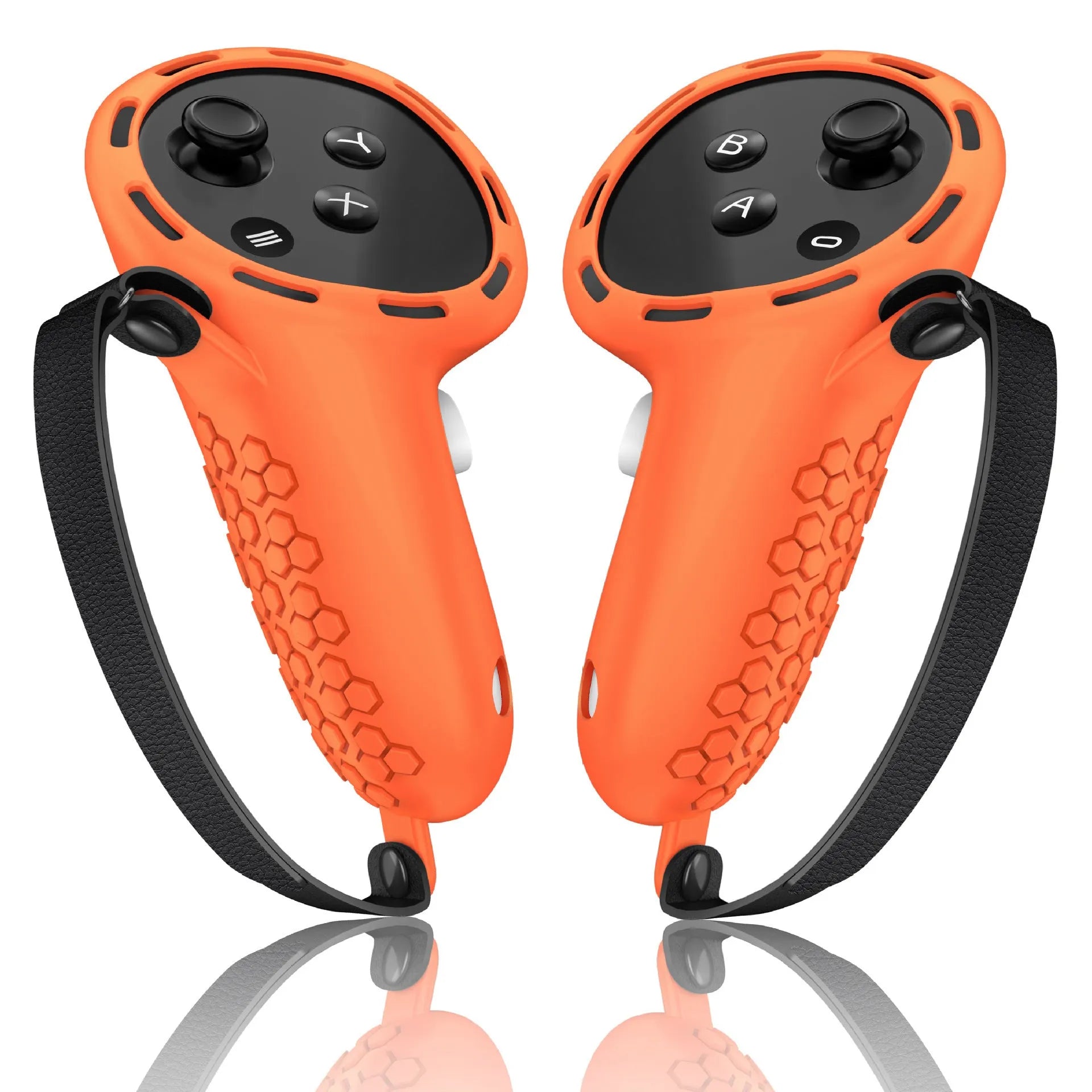 Silicone protective sleeves for Meta Quest 3 VR controllers in multiple colours with wrist straps
