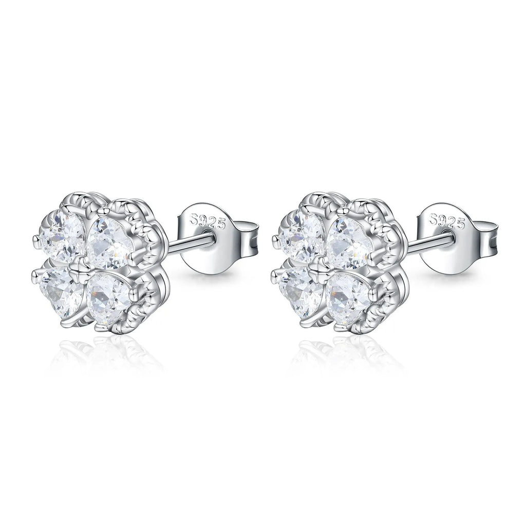 Zeng Yin heart-shaped 925 silver earrings with white gold finish and zircon stones