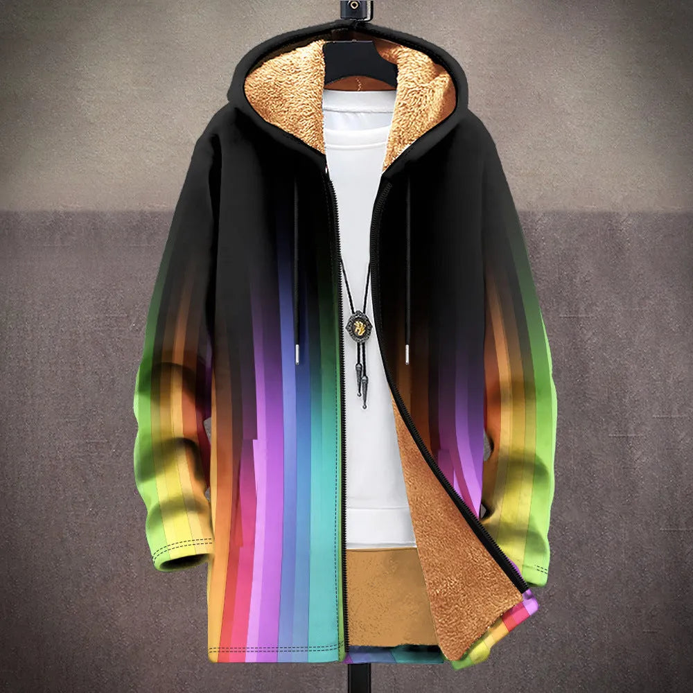 Men's multicolour pattern hooded cardigan with front zip closure in loose fit