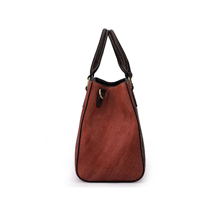 Top layer cowhide retro women's handbag, horizontal square 28cm zip messenger bag with soft handle