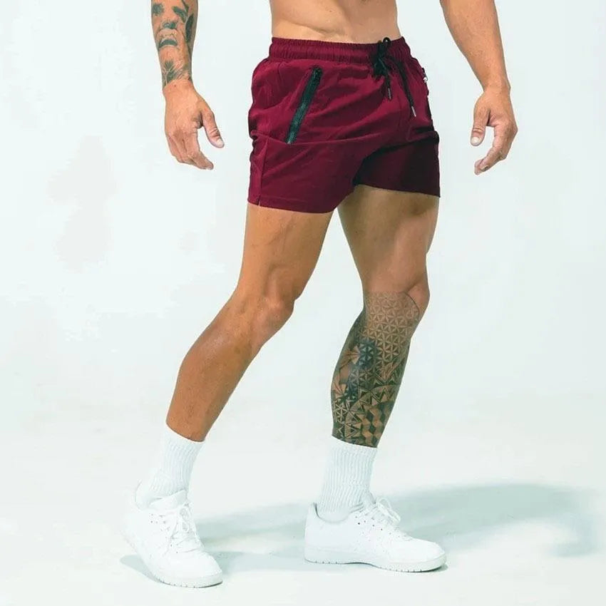 Men's quick-drying polyester sports shorts in blue, black, white, wine red, dark grey, khaki or dark green