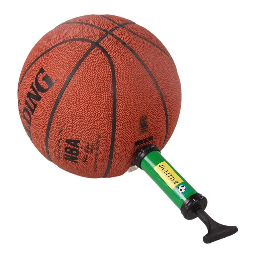 Mixed colour manual pump for inflating balls, available in sizes 20cm, 24cm, 28cm, and 32cm