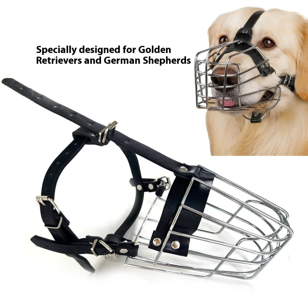 Metal dog mouth cover designed specifically for golden retrievers and German shepherds