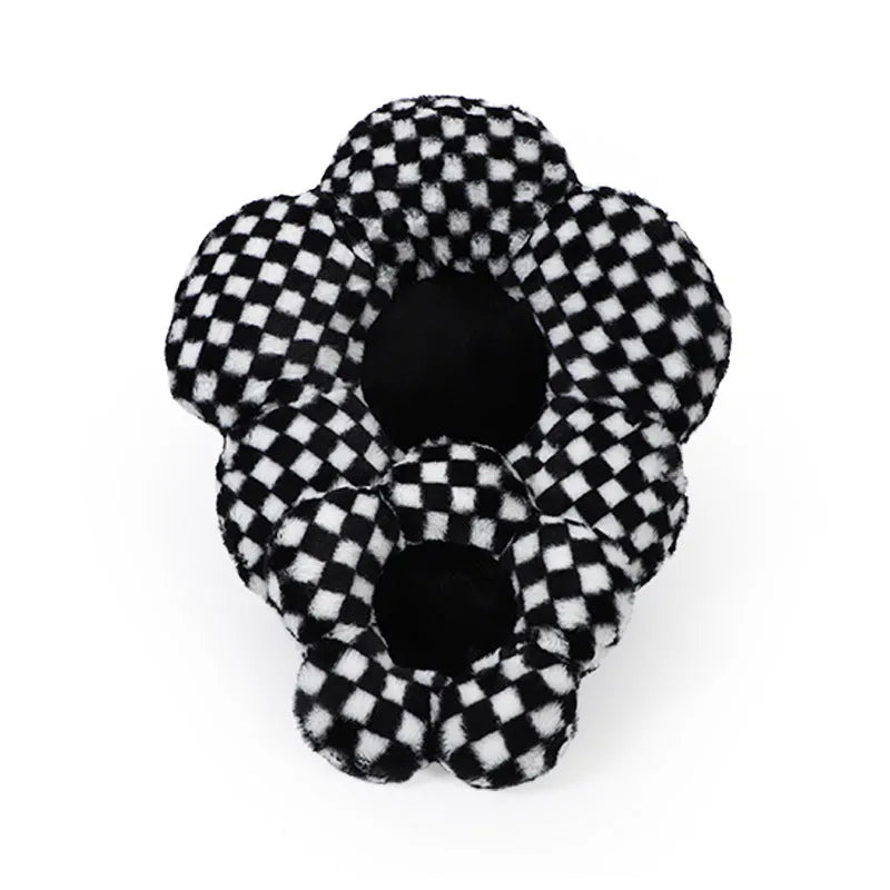 Automotive headrest neck pillow with creative flower plaid design in soft plush fabric