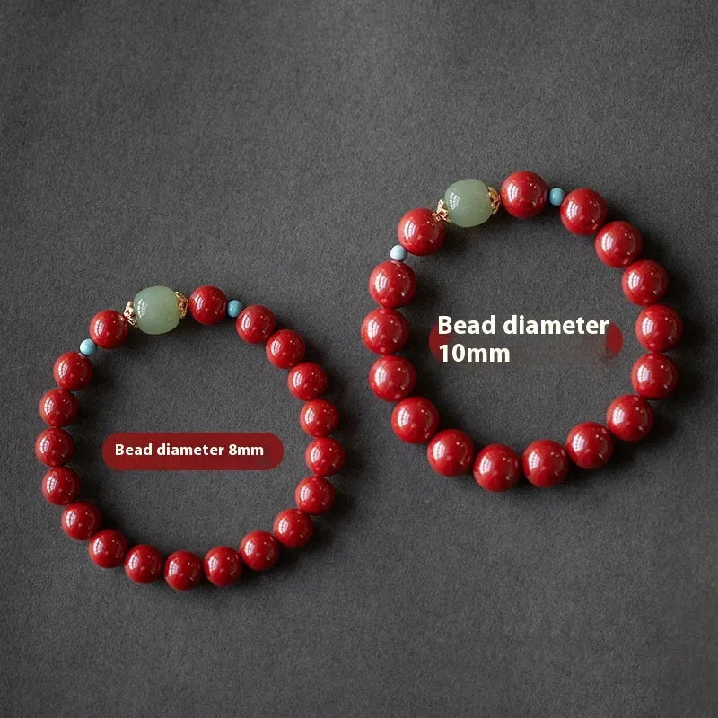 Cinnabar bracelet with geometric ellipse beads in purple gold sand colour, showing 6mm, 8mm, or 10mm size options.