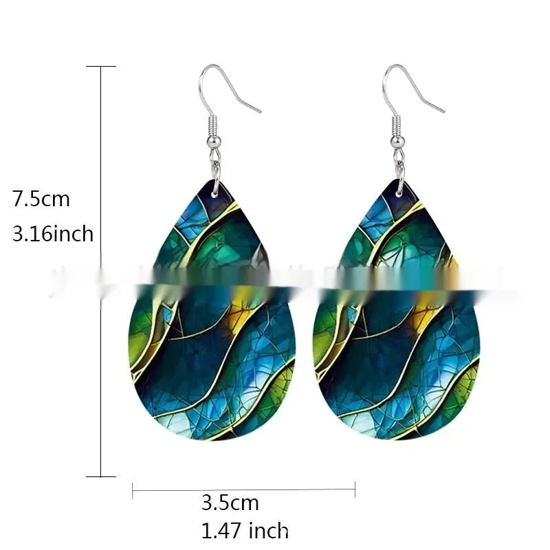 Acrylic flat branch knot drop earrings with printed patterns, measuring 3.5cm in length