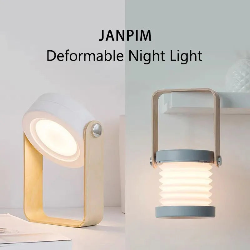 White foldable LED night light in table lamp mode with touch dimmer and USB port