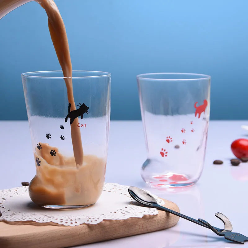 300ml cat paw glass mug with frosted texture for coffee, milk, espresso, and latte