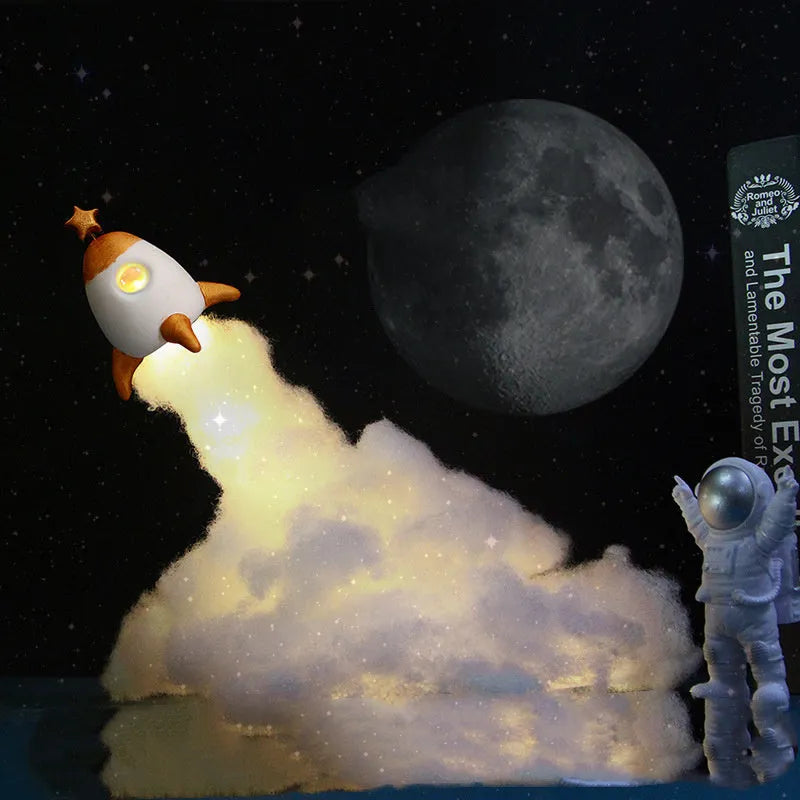 DIY LED astronaut rocket night light kit with 19cm chassis and warm light for desktop decoration