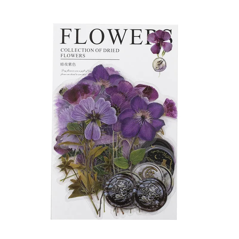 Fire Paint Creative dried flowers journal decoration sticker package showing 8 modern art designs on 70x70mm PET sheets
