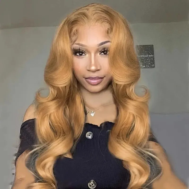 Golden big wave synthetic wig with long curly hair and side bangs in light brown colour