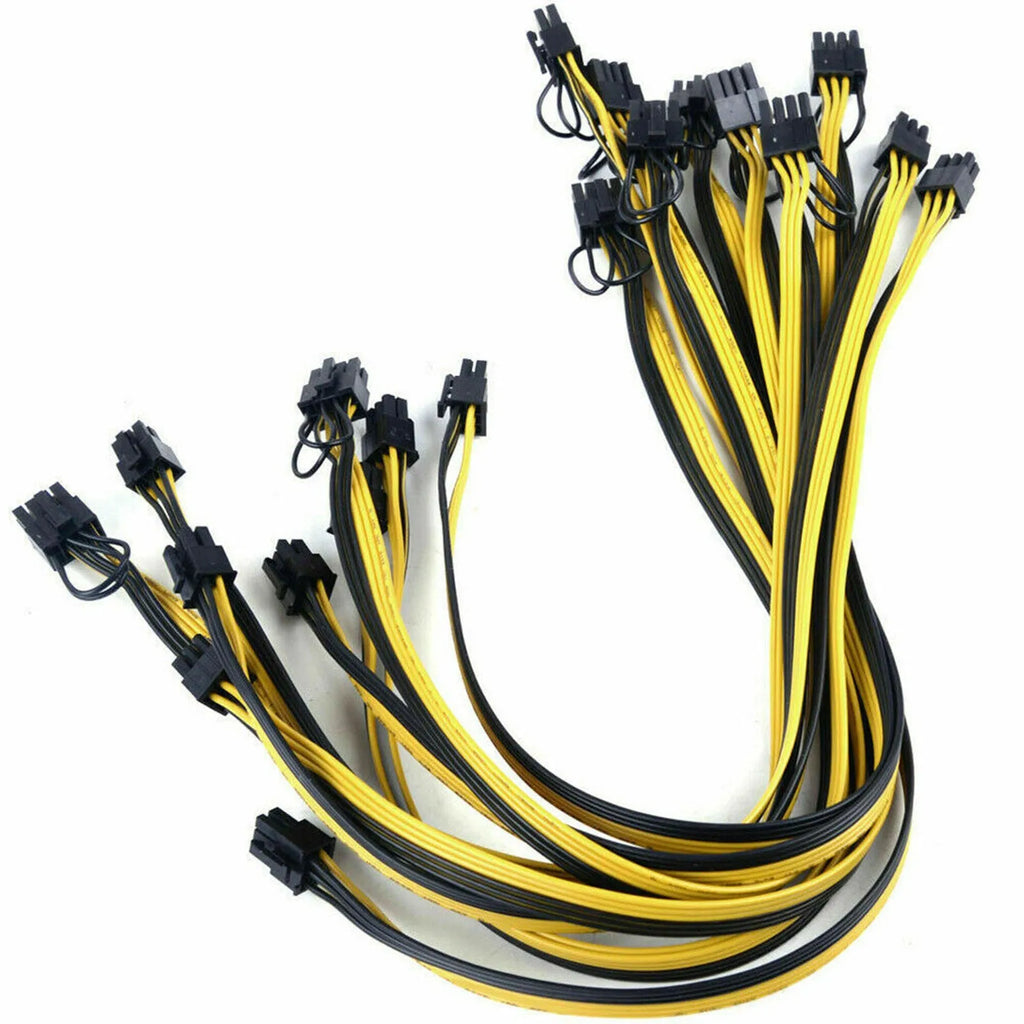 Yellow 6 pin to dual 8 pin graphics card power supply cable, 70cm, with plastic connector housing
