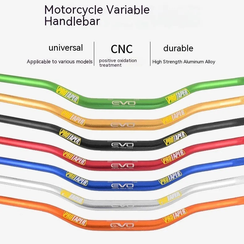 Orange aluminium alloy scrambling motorcycle handlebar with 28mm clamp, shown from the side